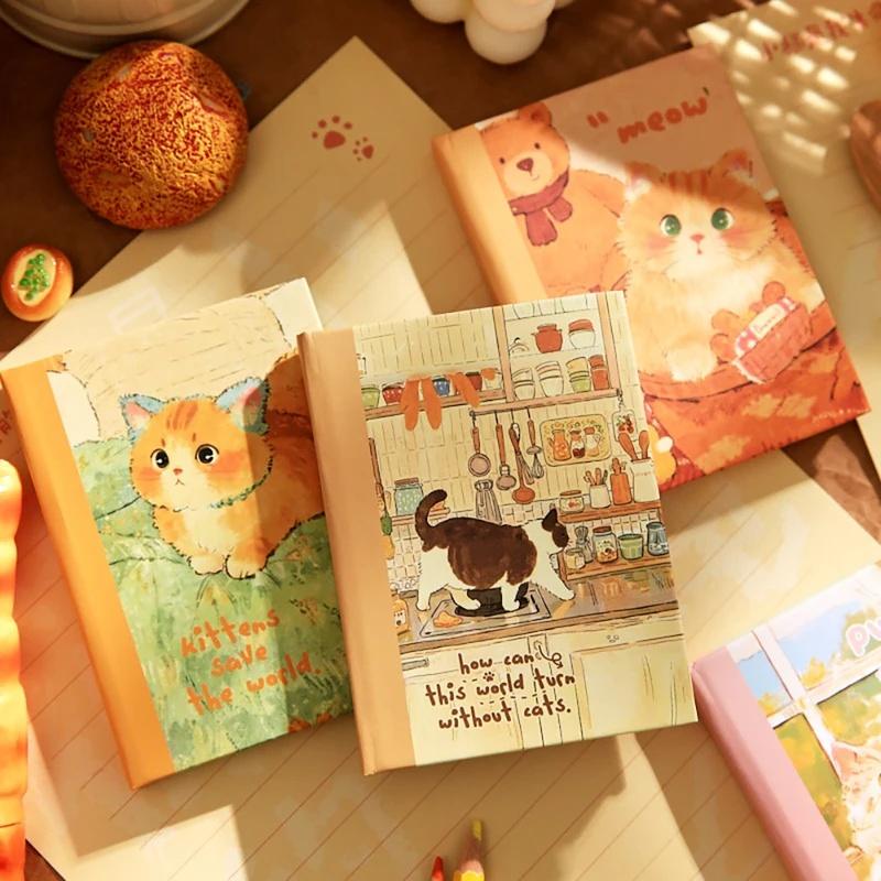 A7 Cute Cat Hardcover Pocket Notebook Vintage Illustration Mini Journal Kawaii Animal Small Notepad
