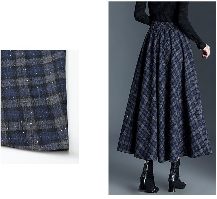 Plaid Drapey A-line Elastic Waist Pleated Midi Skirt - 2025 Winter Slimming Edition