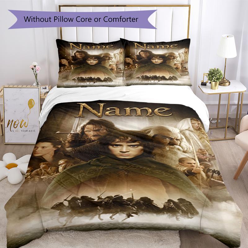 3Pcs Custom Name Lord Rings Bedding Set Duvet Cover Closure Includes 1Duvet Cover 2Pillowcases Soft And Comfortable For All Seasons