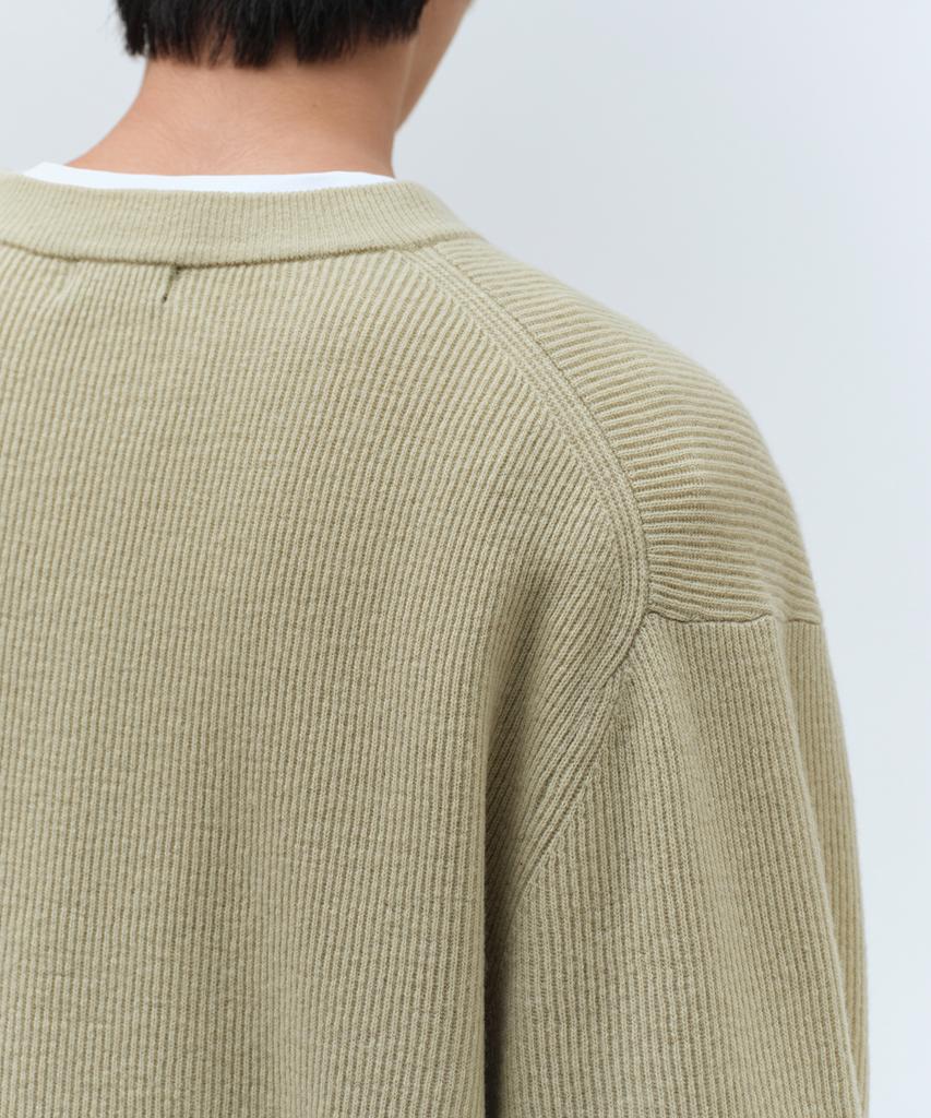 Musinsa Standard [Victoria Wool] Минималистичный вязаный джемпер в рубчик с V-образным вырезом [Мятно-серый]