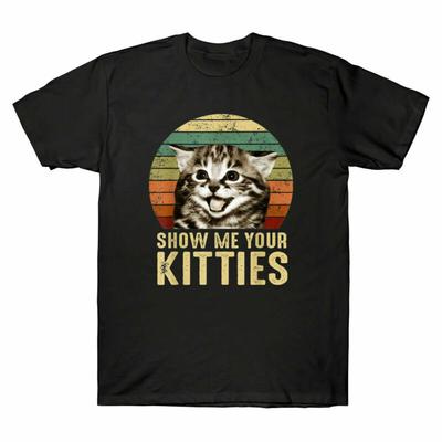 Покажи своих котят Забавная кошка Винтажная мужская футболка с коротким рукавом Хлопковая футболка Новая унисекс футболка