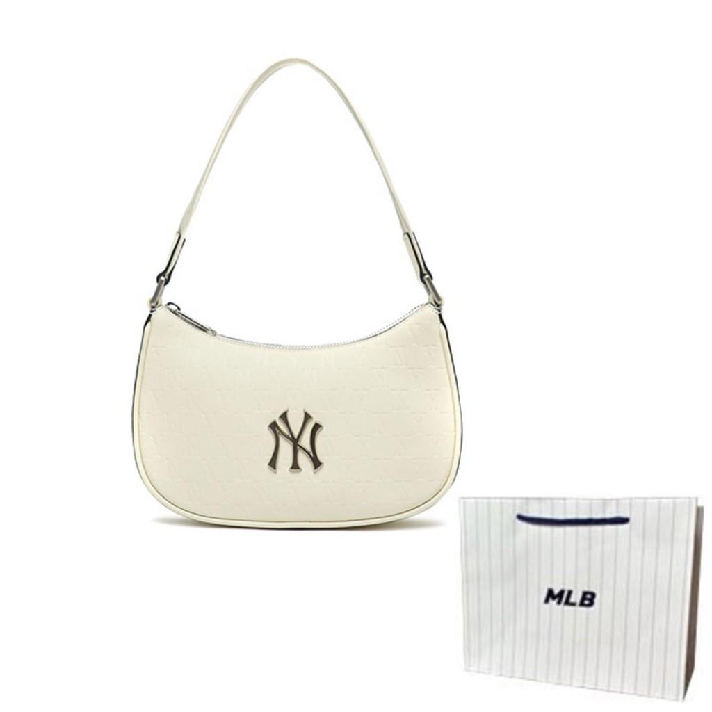 MLB Серия Monogram Нью-Йорк Янкис Ретро Цветочный Принт Буква Металлический Логотип Искусственная Кожа Сумка Унисекс Сумка через Плечо Кремово-Белый 3ABQS022N-50CRS