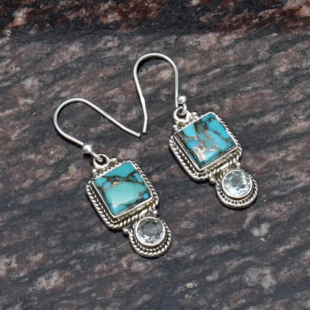 Натуральные 9X9 мм квадратной формы синие бирюзовые драгоценные камни стерлингового серебра 925 пробы висячие серьги для женщин и девочек