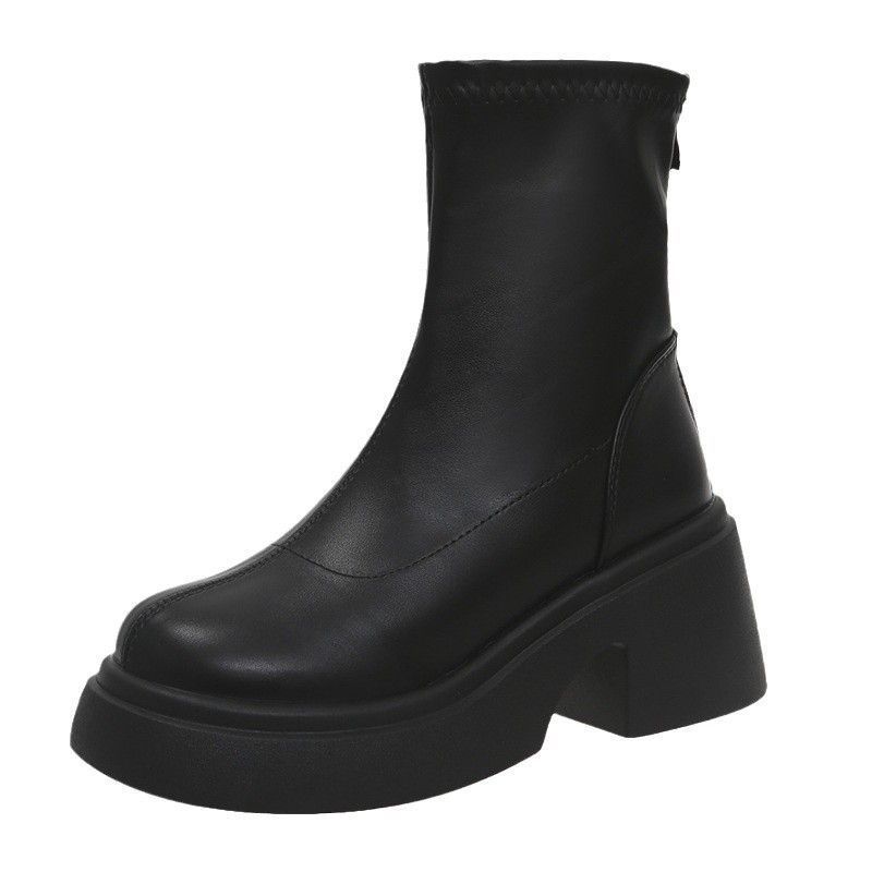 Ботильоны на толстой подошве на высоком толстом каблуке детские 2025 новые осенне-зимние черные тонкие ботинки Челси ботинки Мартин одинарные ботинки