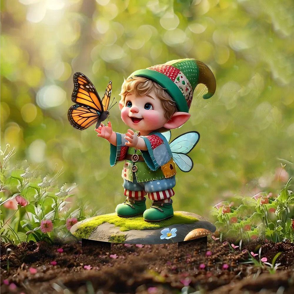 Acrylic Boy Butterfly Ground Card Insertion Cartoon Cute Boy Figurine Sculpture Waterproof Creative Garden Floor Plugs Props