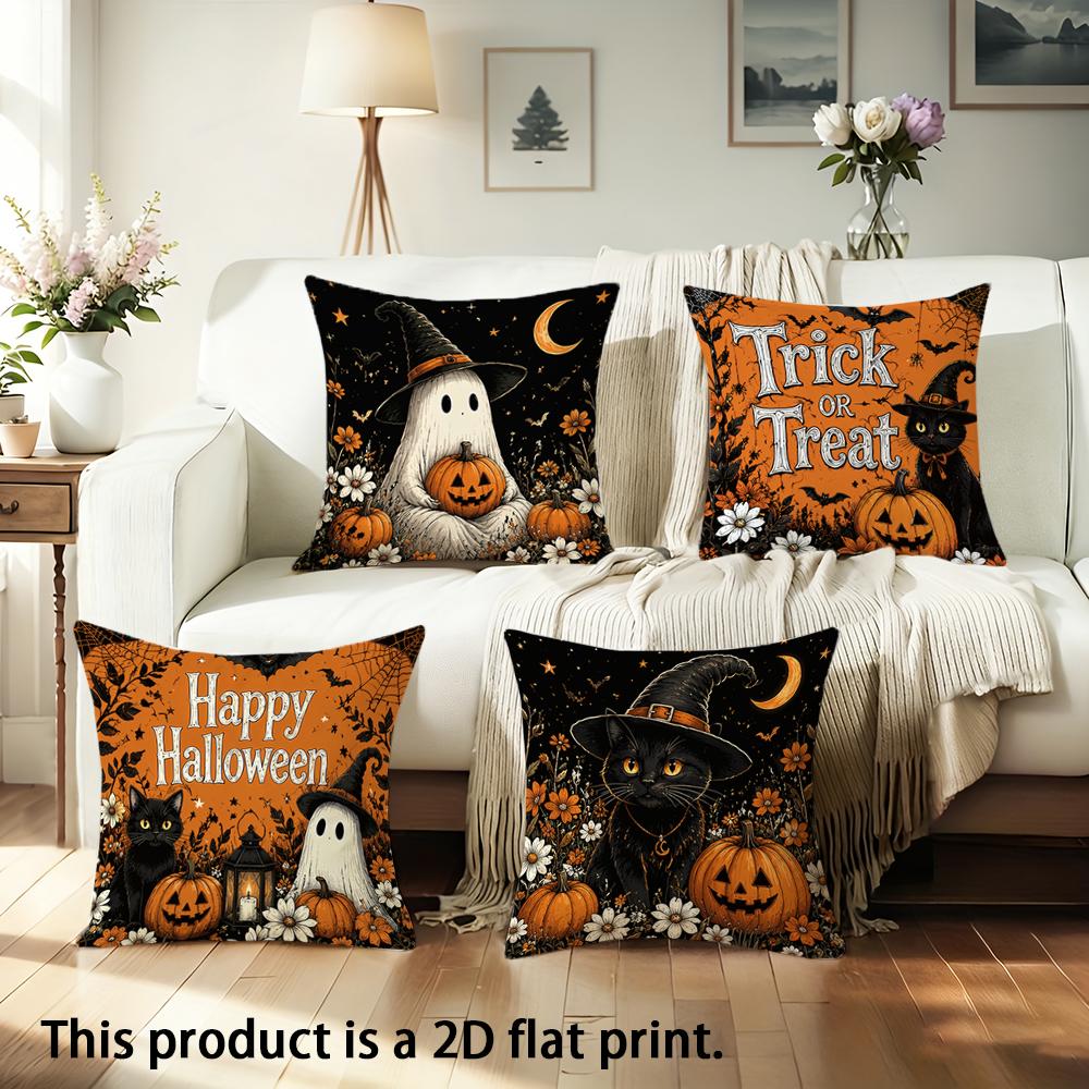 1pc Vintage Halloween Throw Pillow Covers, Spooky Season Home Decor Cushion Cases for Sofa Bed