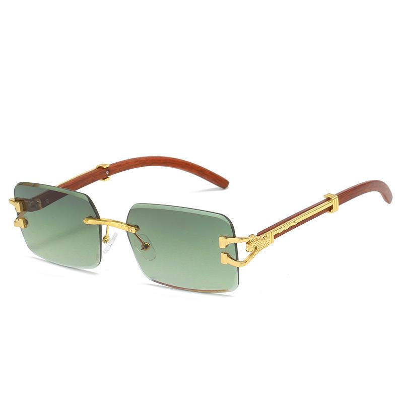 Frameless square sunglasses, personalized color men's and women's retro leopard metal sunglasses