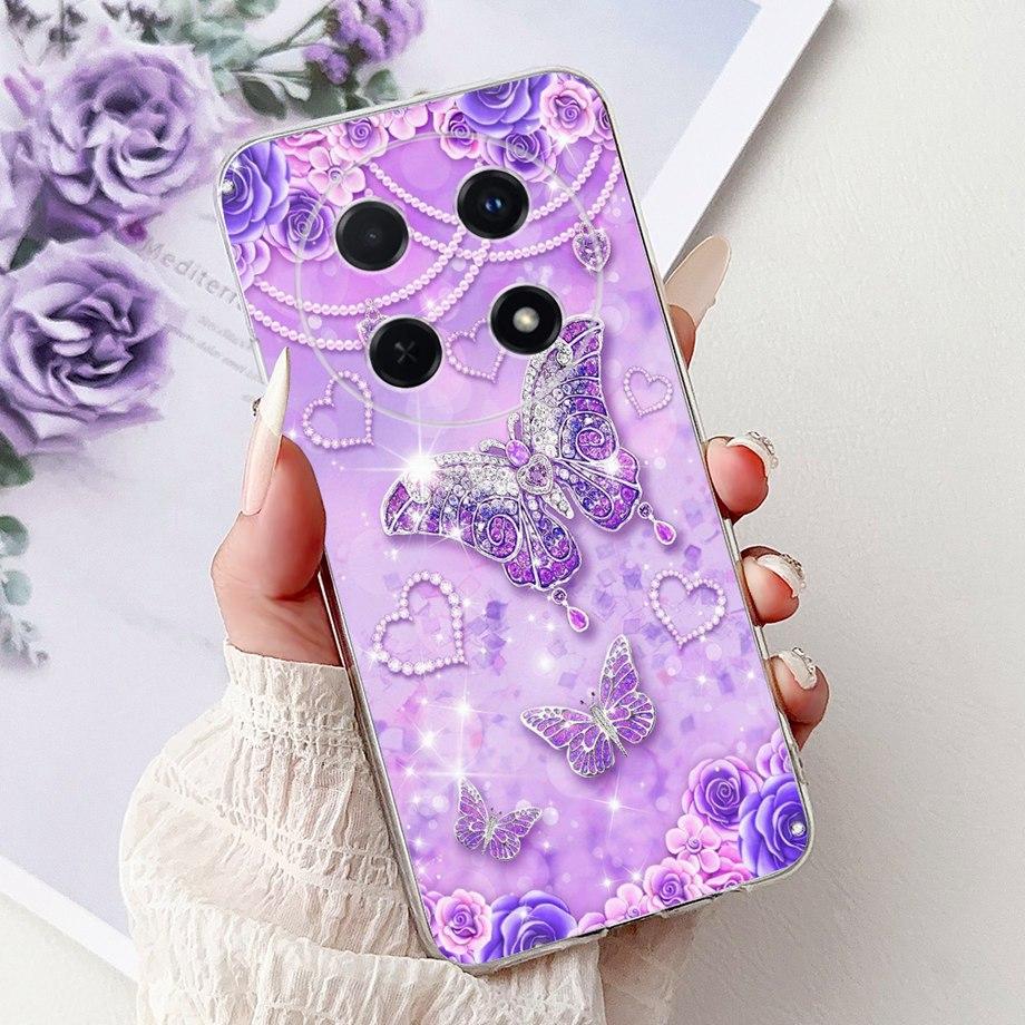 Для Huawei Nova 13i / Nova 12i 4G Задняя крышка Девчачий Модный Цветочный Бабочка Рисунок Чехол Мягкий ТПУ Прозрачный Тонкий Силиконовый Fundas