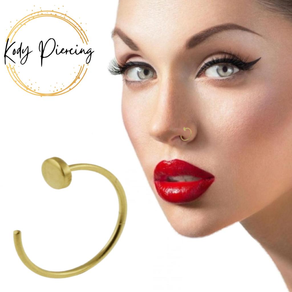 KODY PIERCING 9K Gold Flat End Open Hoop Nose Ring - Quality Piercing