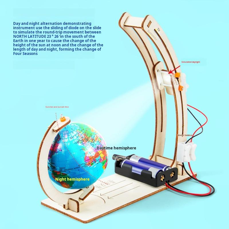 DIY Earth Model Day Night Cycle Science Kit STEM Educational Globe Toy for Kids Classroom Physics Learning Wooden Handmade Toys
