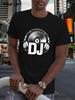 Графическая футболка DJ - Наушники и Жирный Текст DJ - Легкая Дышащая Ткань - Серая с Желтой Печатью - Обычный Крой Футболка Музыкального Продюсера для Клуба