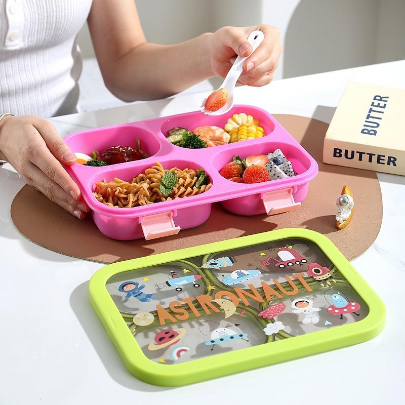 Bento Box Food Grade Plastic Cartoon Microwave Safe Lunch Box for Students Adults Cute Portable Divided Meal Container