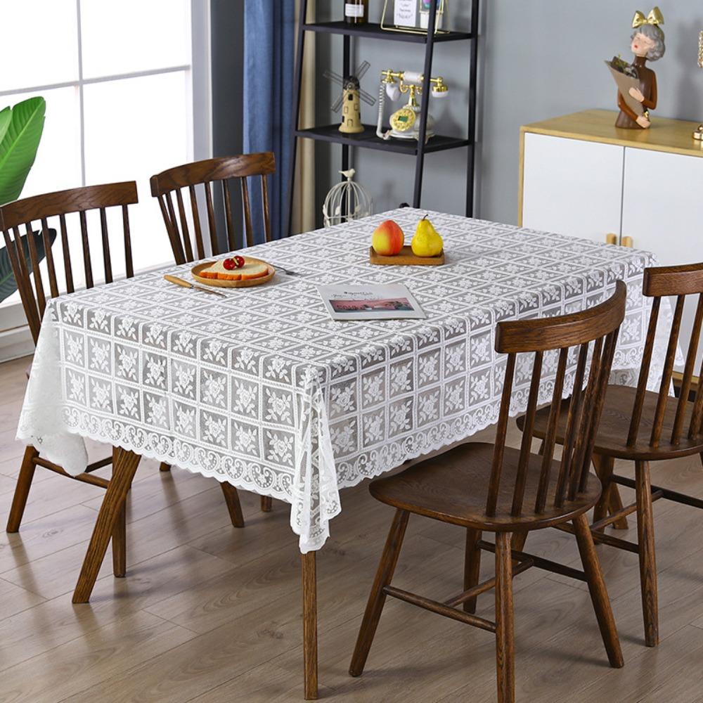 Практичная Антикварная Кружевная Ажурная Скатерть Вышитая Цветочная Белая Настольная Покрывало Универсальная Европейская Столовое Белье Чайный Столик