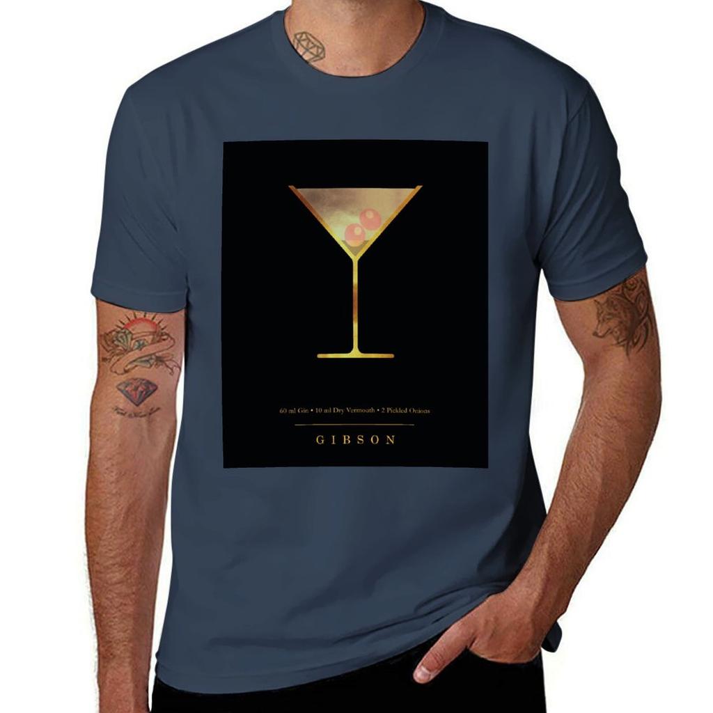 Gibson Cocktail Classic Cocktails Series Black and Gold Modern Minimal Decor TShirt Fashion Letter Print TShirt