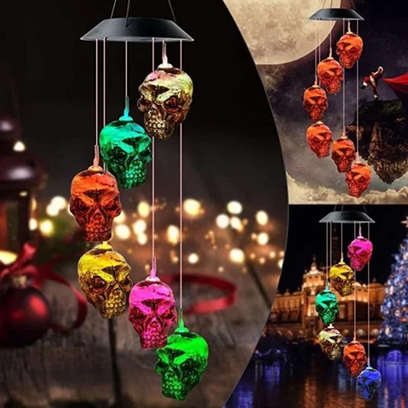LED Solar Wind Chime Halloween Decoration Crystal Ball Hummingbird Wind Chime Light Color Changing Waterproof Solar Light