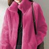 Yousheng Зимняя флисовая куртка для женщин на полной молнии со стойкой воротником, пушистая верхняя одежда с длинными рукавами и карманами