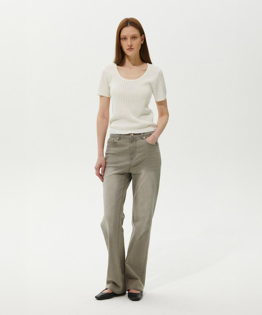 PLAC WOMEN U-Neck Half Sleeve Knit 2 Colors