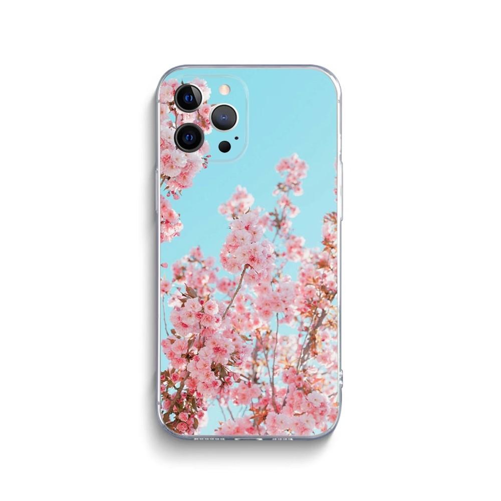 Розовый чехол для телефона с сакурой для iPhone 15 14 13 12 11 Pro Max Xs Xr X 7 8 Plus 12 13 Mini Силиконовый прозрачный чехол
