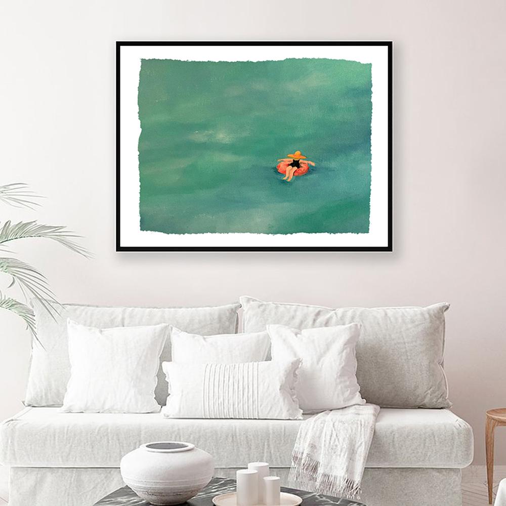 Плавающая женщина в океане Картина на холсте Художественная печать Скандинавский постер Бассейн Море Картины для гостиной Украшение дома