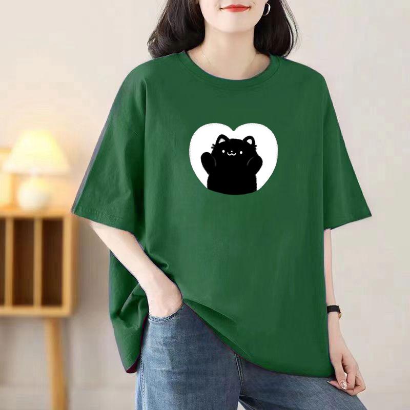 Женская летняя популярная футболка с короткими рукавами из хлопка, дышащая, свободная футболка с принтом, повседневная