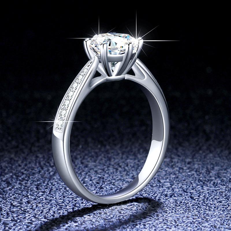 Fashion Real Moissanite Diamond Ring Six Prong Single Row Inlay Ring Pure S925 Sterling Silver for Women Wedding Fine Jewelry