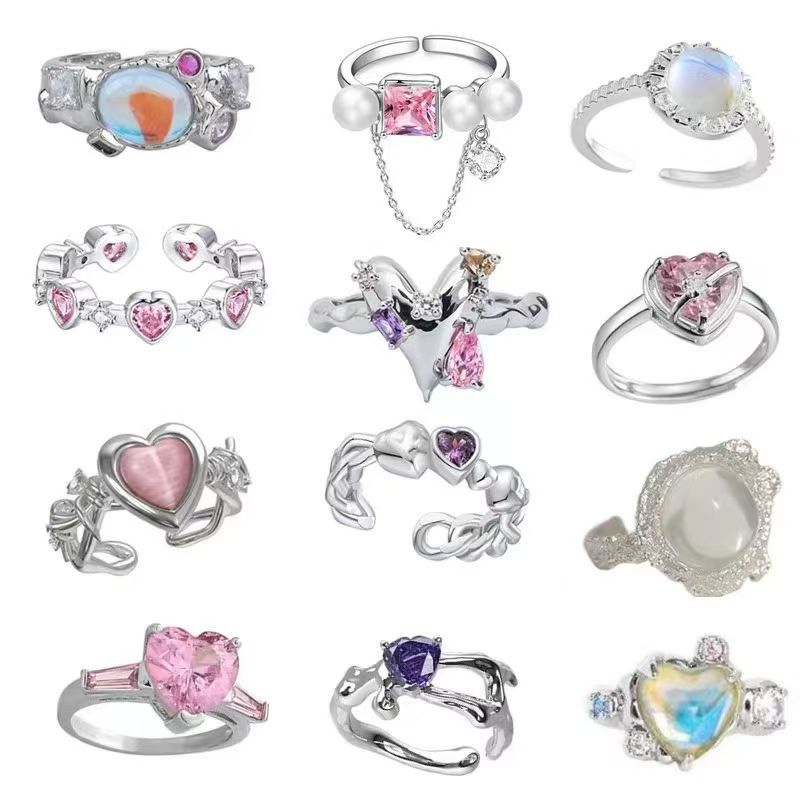15Pcs Colorful Gemstone Open Ring Set for Women, Fashion Heart-Shaped Stackable Rings, Adjustable Midi Knuckle Rings