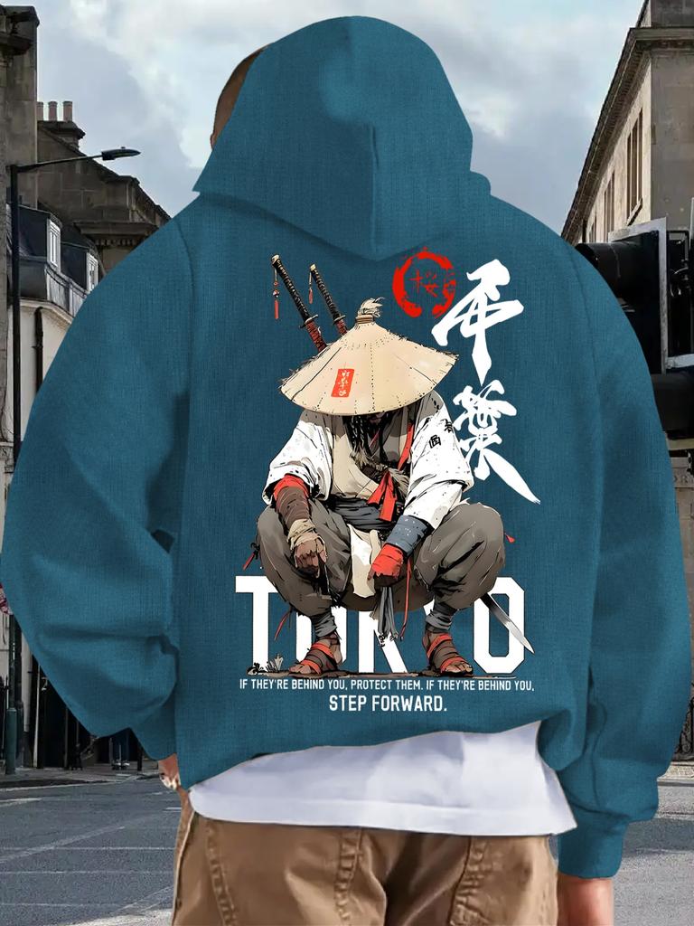 Новая Толстовка с капюшоном для взрослых мужчин, Японский дизайн, Принт, Искусство, Повседневная, Флис, Осень, Зима, Теплая, Свободная, Уличная, На каждый день, Для улицы