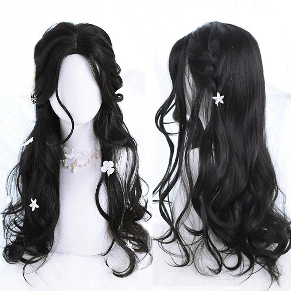 Синтетический длинный омбре красочный парик Лолиты для косплея в стиле Харадзюку с челкой, натуральные волнистые парики для Хэллоуина, розовый, фиолетовый, синий, повседневные