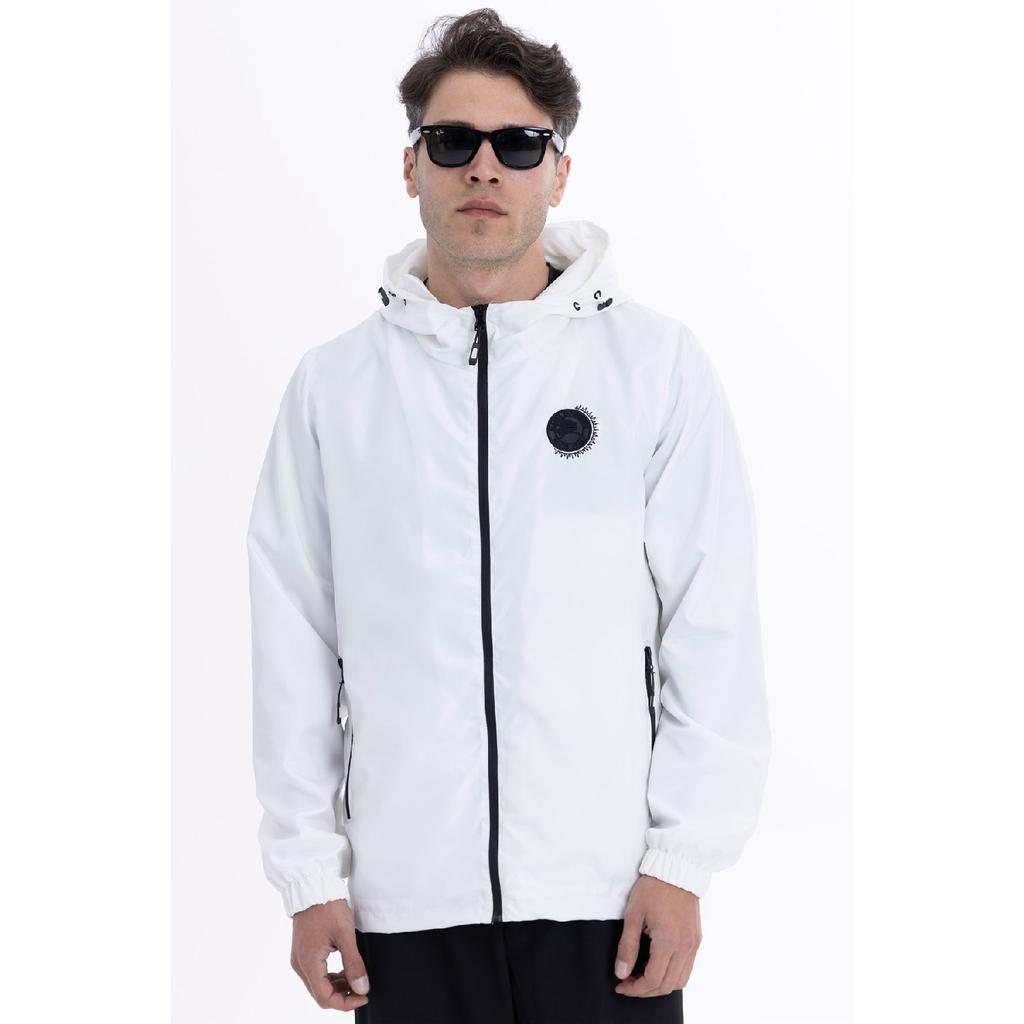 Мужской черный плащ с капюшоном на подкладке и карманами - куртка-ветровка