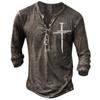 Мужская винтажная рубашка henley с длинным рукавом - Ретро-футболка с графическим принтом и пуговицами