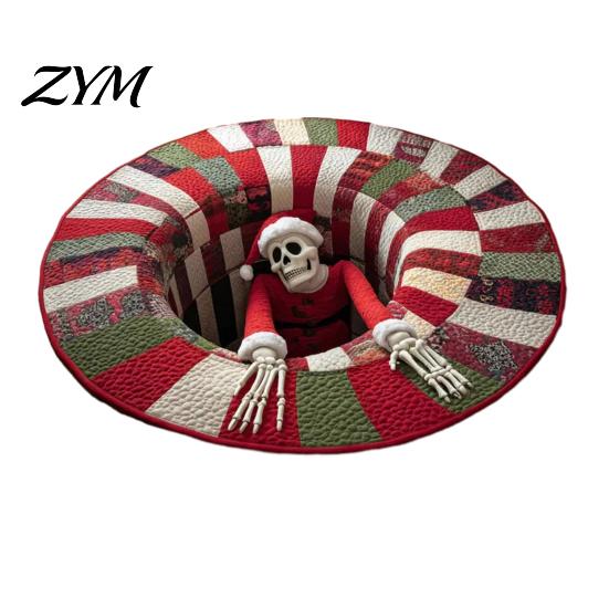Washable Round Carpet Christmas Rug, 39" Imitation Cashmere Santa Snowflake Pattern, Rug Holiday Area for Home Living Room Bedroom Decor Non Slip