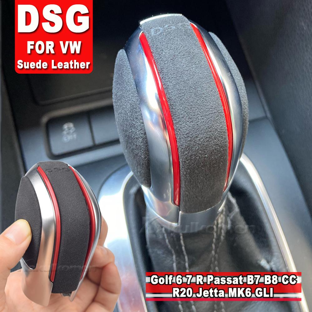 Red/Blue Color Auto Suede Leather Car Gear Shift Knob For VW Golf 6 Golf 7 R GTI Passat B7 B8 CC R20 Jetta MK6 GLI DSG Emblem