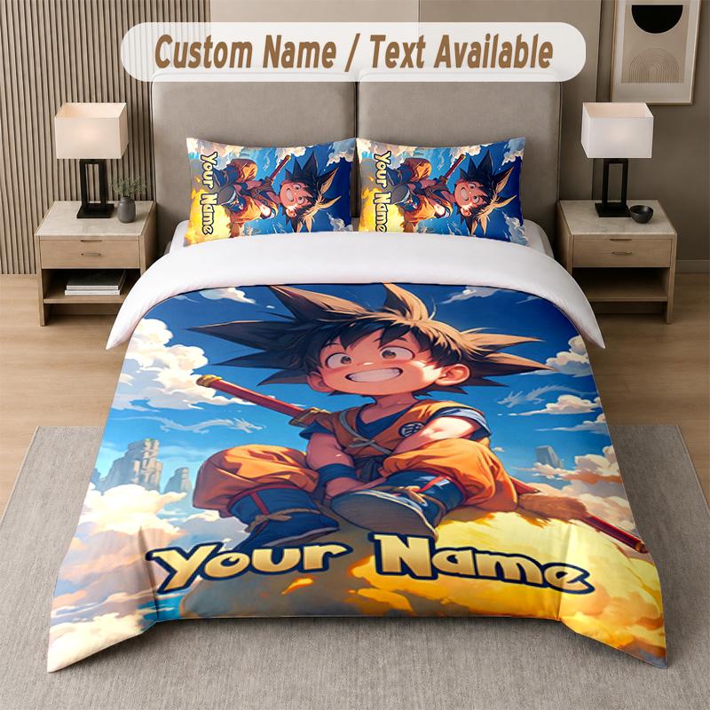 Dragon Ball 3Pcs Bedding Set, Personalized Custom Name Text, 1 Duvet Cover & 2 Pillowcases For Bedroom