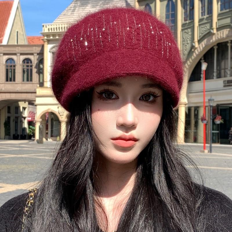 Women Winter Hat Streetwear Rabbit Fur Blend Warm Cap Fashion Decorate Beanie Hat for Female Casual Knitted Hat