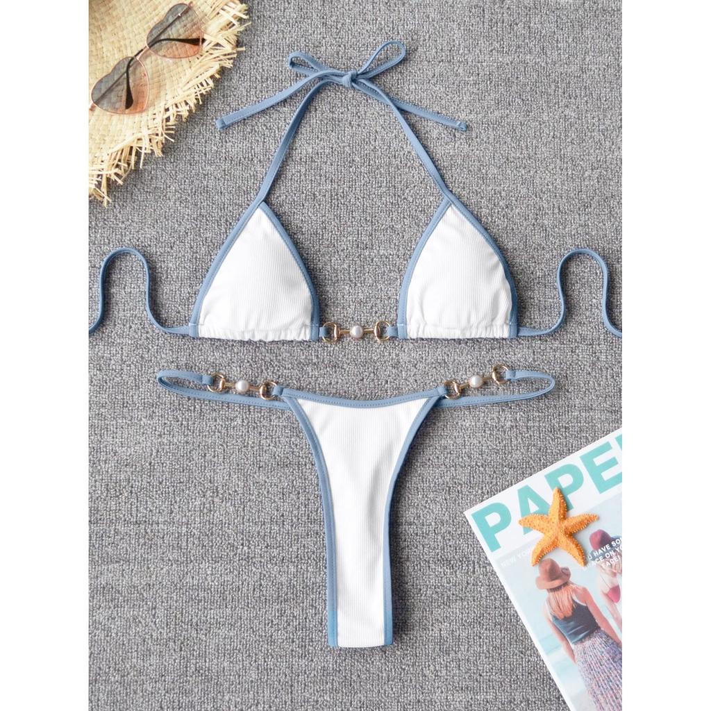 Женский комплект купальников бикини, купальник из двух частей, стринги с лямкой на шее