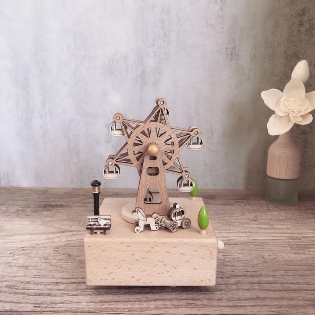 Handmade Wooden Rotating Music Box - Creative Christmas Gift, Desktop Decorative Craft with Musical Mechanism