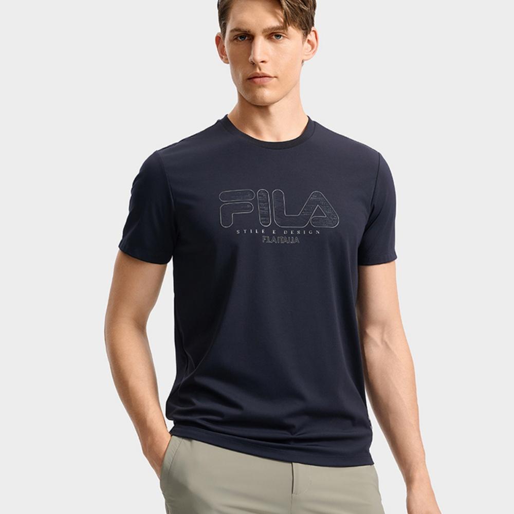 Fila Белая Модная Простая Спортивная Повседневная Удобная Универсальная Трикотажная Футболка с Коротким Рукавом Мужские Топы F11M533101F-NV