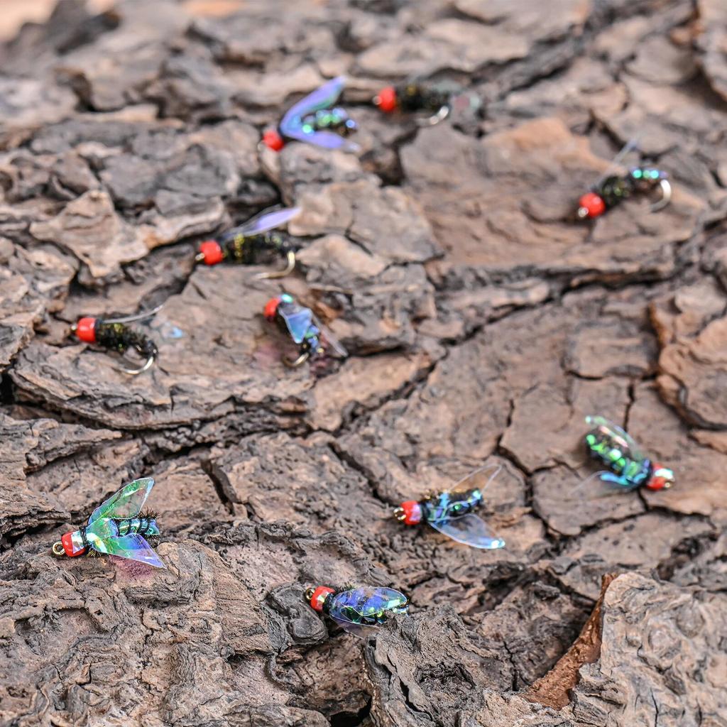 LEO FISHING 50pcs/40pcs Box Fishing Accessory Goods Bead Head Fast Sinking Nymph Scud Fly Bug Worm Trout Fishing Tools Insect Fishing Bait Lure