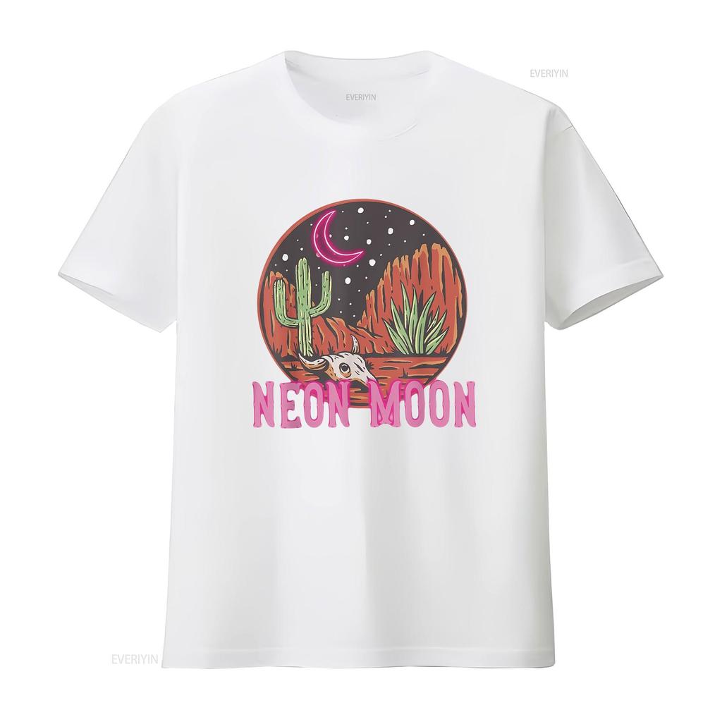 Neon Moon 90s Cactus Desert Country Western Cowboy Cowgirl T Shirt vintage Washed Versatile Stretched streetwear graphic Soft