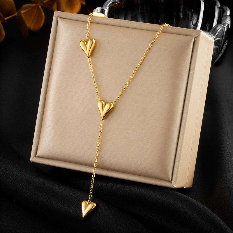 Fashion Gold Vintage Shiny Heart Chain Accessories Bracelet Necklace Set
