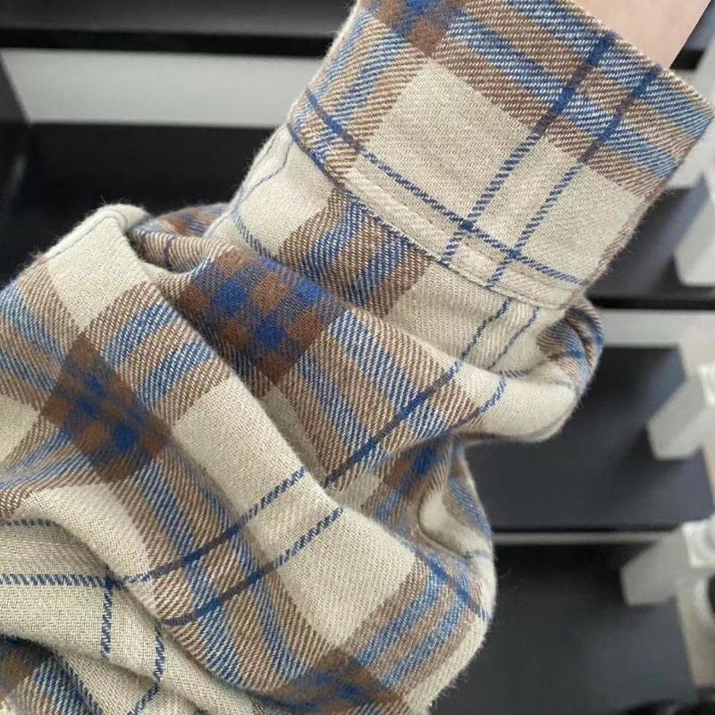 Весенне-осенняя женская рубашка с воротником поло, свободная повседневная клетчатая блуза, большой кардиган, женская блузка в корейском стиле