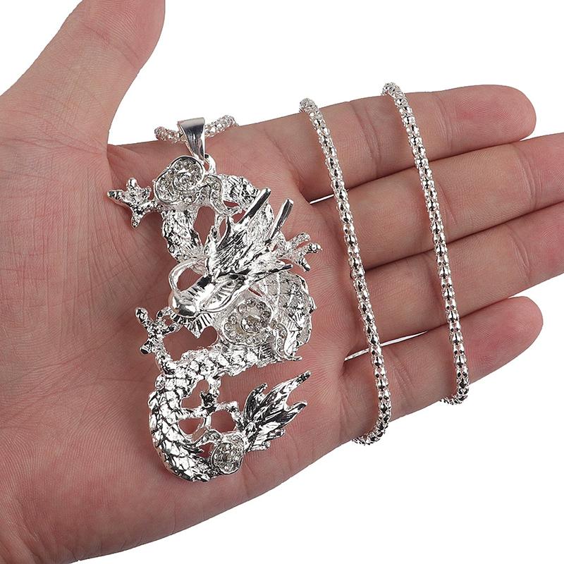 Художественная ретро подвеска из сплава в форме дракона, длинное ожерелье, золото/серебро, этнический стиль, украшения со стразами