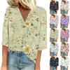 Женская рубашка, блузка, повседневные свободные рубашки, рукава 3/4, топы с v-образным вырезом и принтом, топы с принтом, футболки, футболки