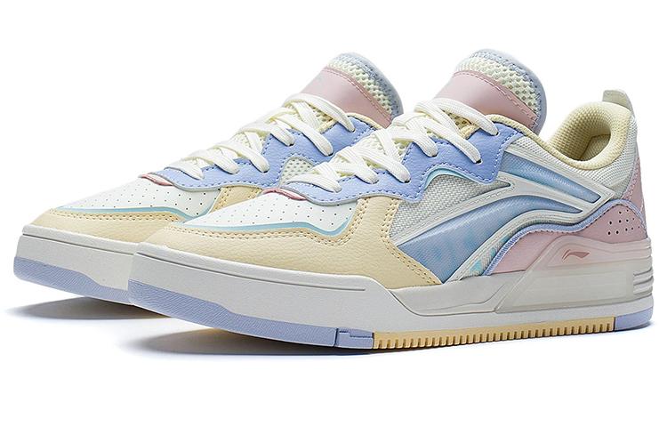 Li Ning Wave Non slip Lightweight Low top Skateboard Shoes Women's White Pink Yellow AGCS030-2