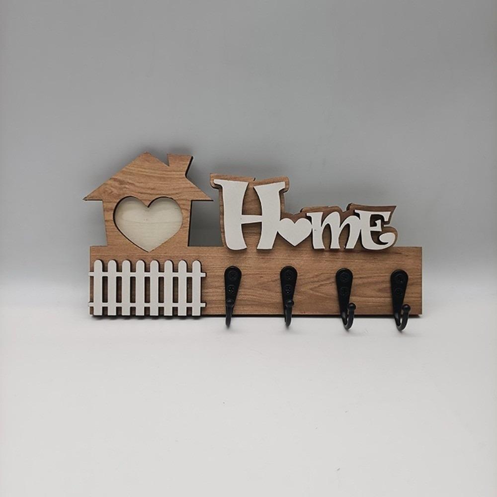 Vintage Wall-Mounted Key Holder 4 Hooks Key and Accessory Hanger Creative Wooden Key Hook Office