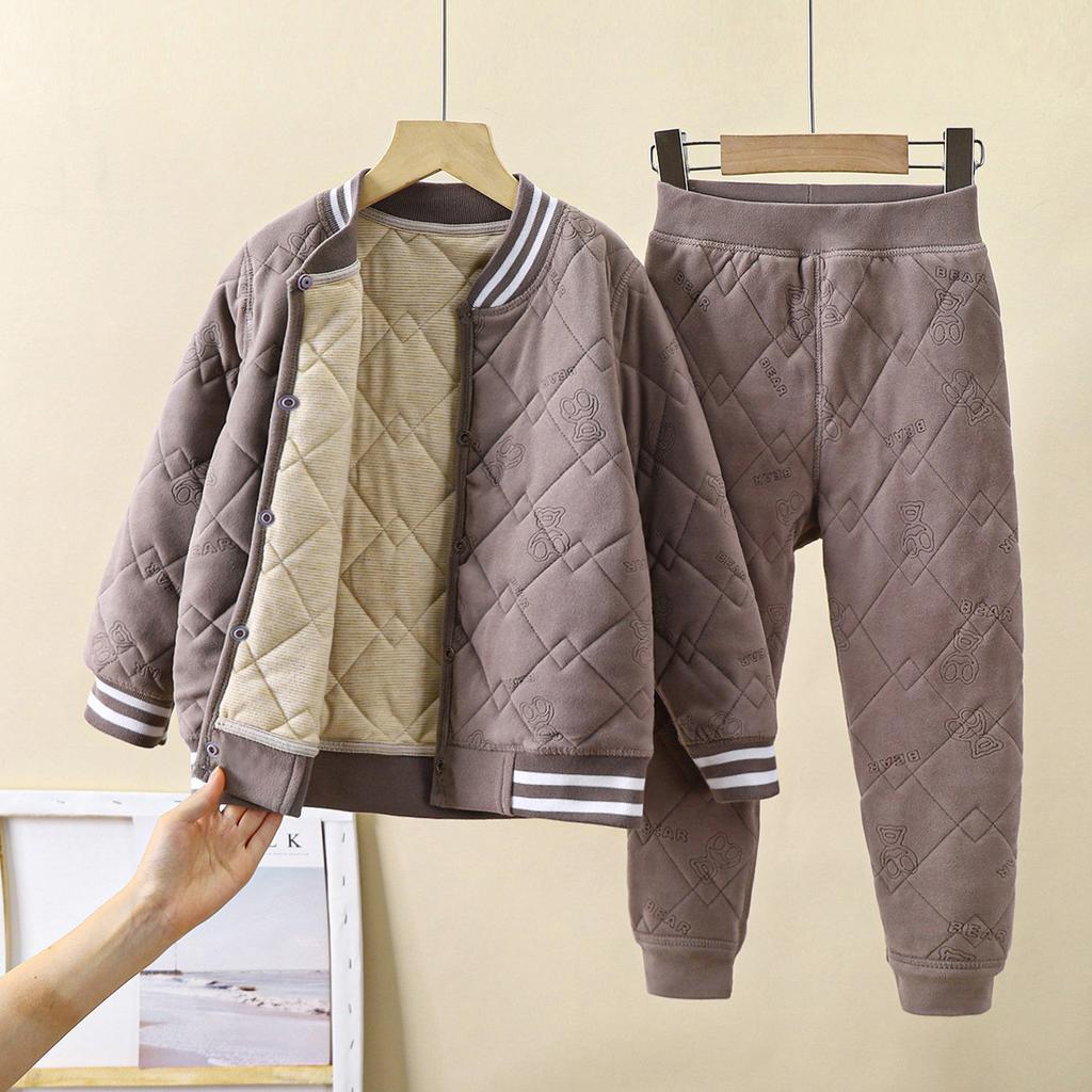 Детский артефакт школьной формы Осень-Зима Трехслойная стеганая хлопковая куртка для мальчиков с толстой велюровой подкладкой и хлопковая куртка для девочек