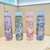Cartoon Travel Water Cup Portable Lifting Rope Printed Transparent Plastic Cup High Value Cute Straw Cup