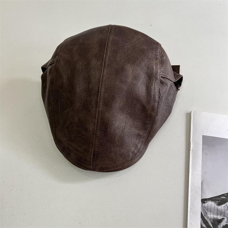 Retro Pattern PU Leather Forward Hat Women Autumn and Winter Fashionable Personality Street Yuppie Couple Cap