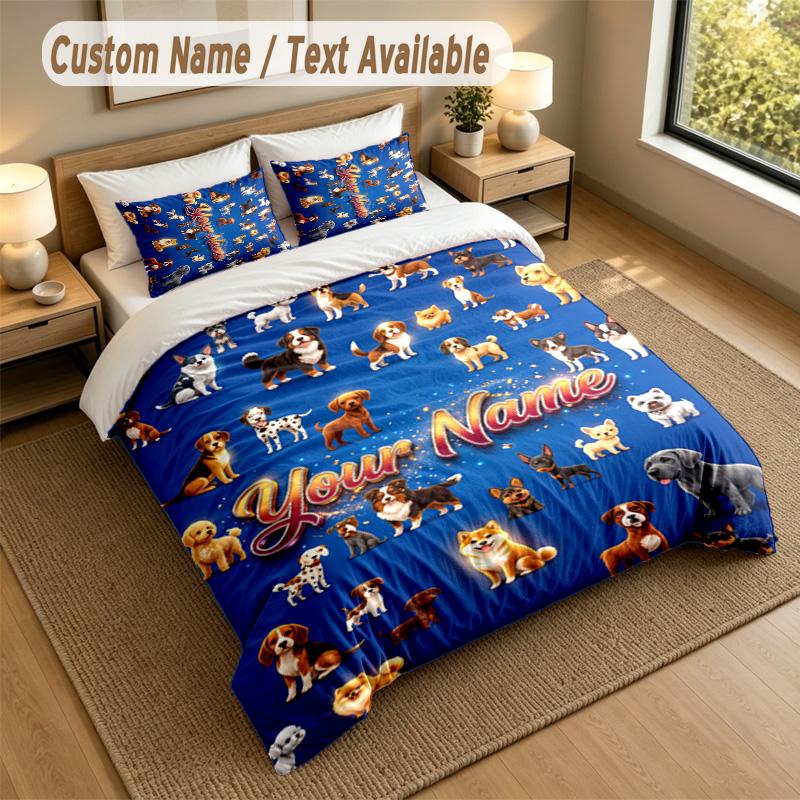 Dog Theme Personalized 3Pcs Bedding Set Custom Text & Name 1 Sheet 2 Pillowcases Household Bedding 1pc