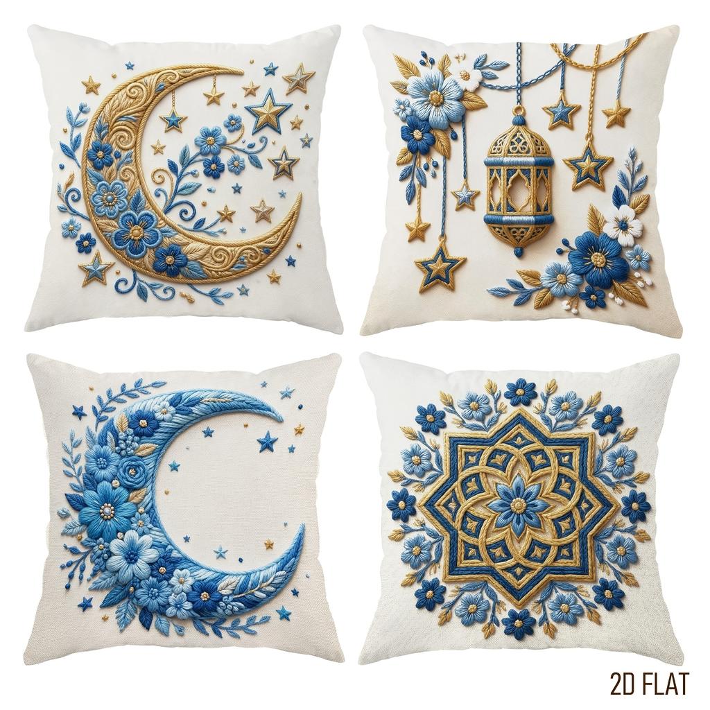 4Pcs Islamic Ramadan Cushion Cover Moon Star Lantern Mandala Printed Pillow Case Polyester Home Decor Sofa Bedroom Living Room
